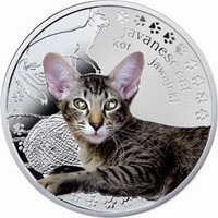 纽埃发行宠物猫狗系列嵌石彩银币--爪哇猫 中邮