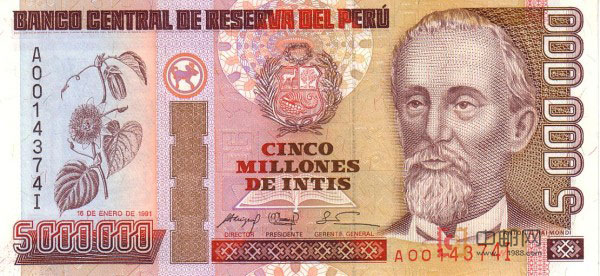 1991年版秘鲁(500万) 中邮网[集邮\/钱币\/邮票\/金