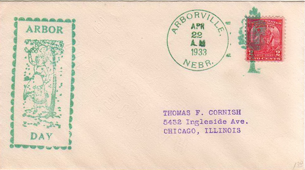 1933年美国花色邮戳实寄封邮票上盖一枚柏树
