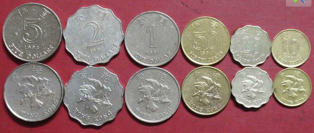 hk-qb088 香港硬币钱币紫荆花1毫至5元套装港币(大图展示)