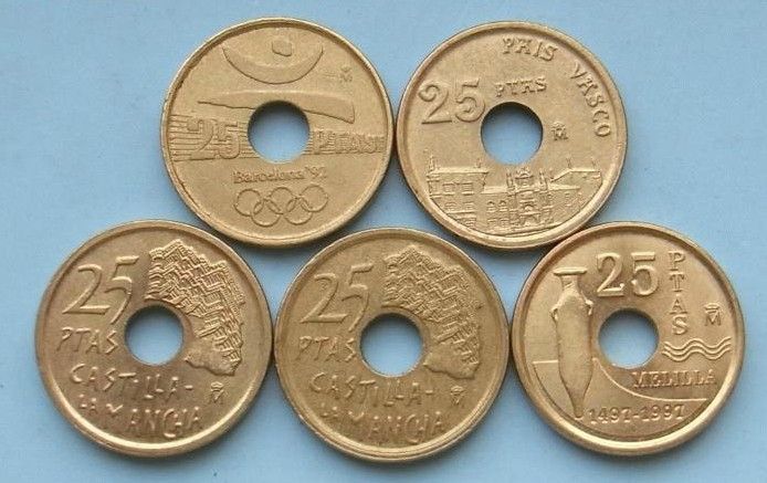 WGB014 西班牙25比塞塔硬币5枚(欧洲) 中邮网