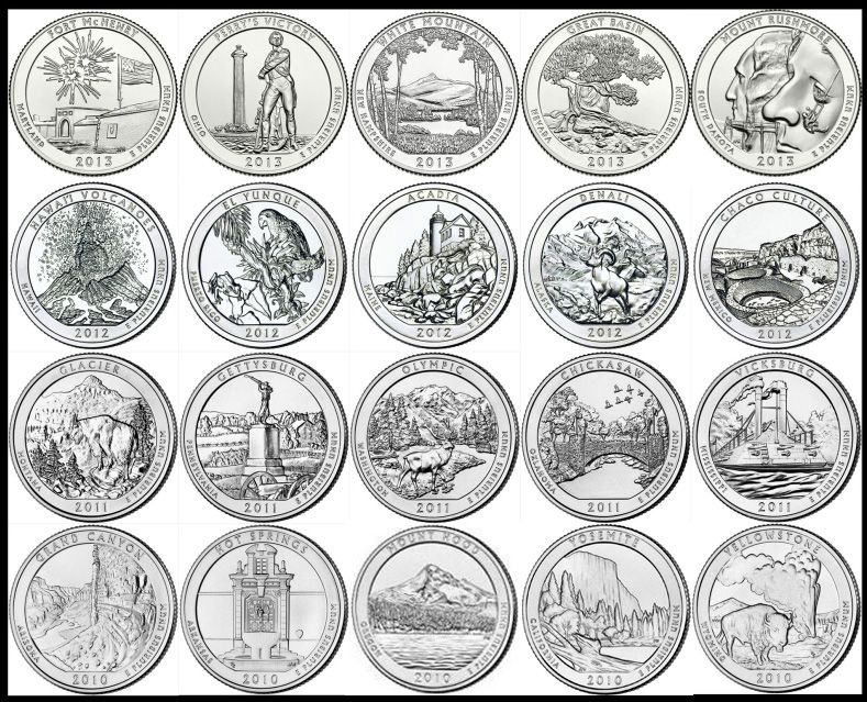 SJYB0072 2010-2013年美国25美分国家公园币