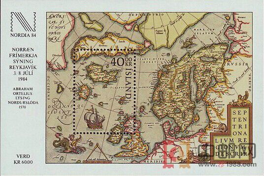 NORDIA84邮展:北欧古地图小型张 (冰岛,欧洲)