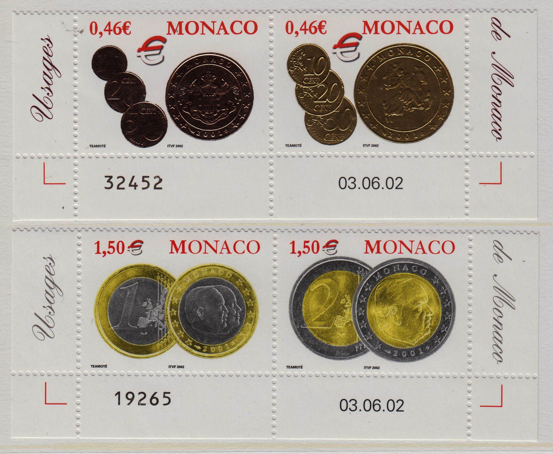 摩纳哥2002年欧元硬币4全,mnh,7272(大图展示)