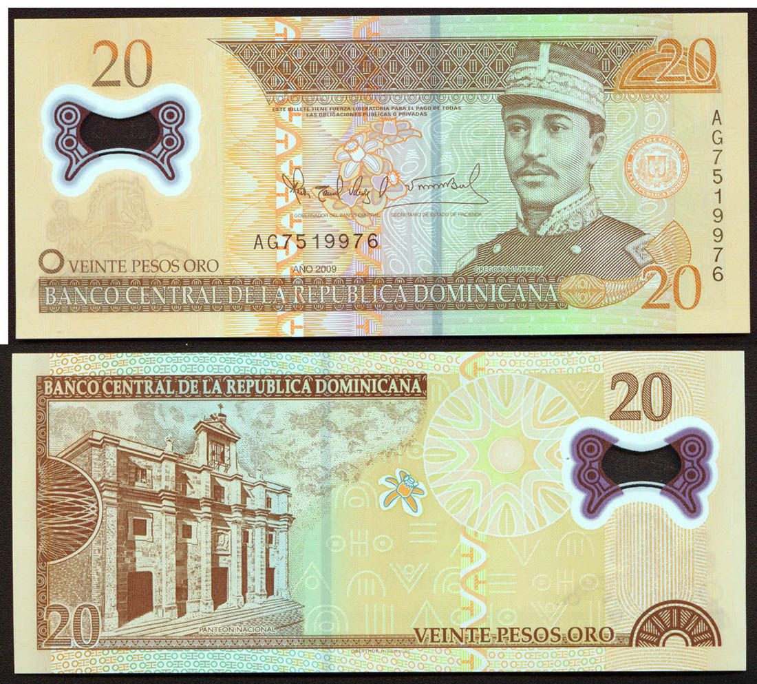 多米尼加20比索塑料钞 2009年版 外国钱币 外币(大图展示)