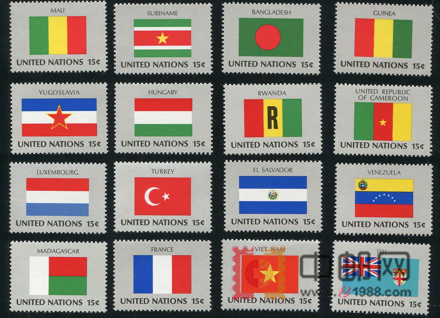联合国1980年 国旗 第一组 16枚全(大图展示)