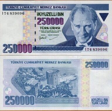 土耳其25万里拉 纸币 全新外国钱币(大图展示)