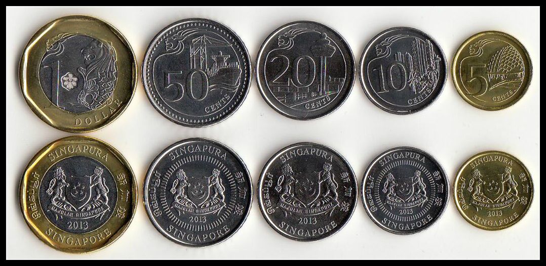 新加坡5枚一套硬币 第三版套币 外国钱币(大图展示)