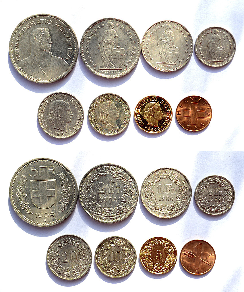 【欧洲】瑞士8枚一套硬币 高值硬币纪念币 保真(大图展示)