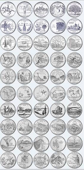 全新 1999-2009 美国州币56枚 25美分纪念硬币