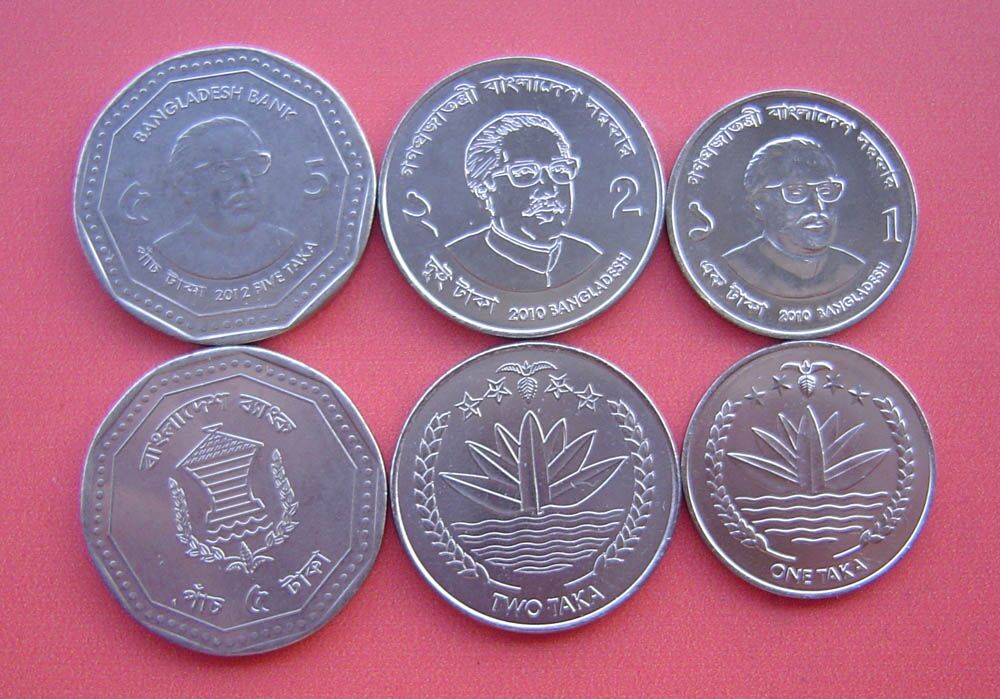 孟加拉2010-2012年纪念国父拉赫曼-1&2&5塔卡3枚全套纪念币(大图展示)