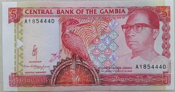 冈比亚1991年5达拉西老纸币 中邮网[集邮\/钱币