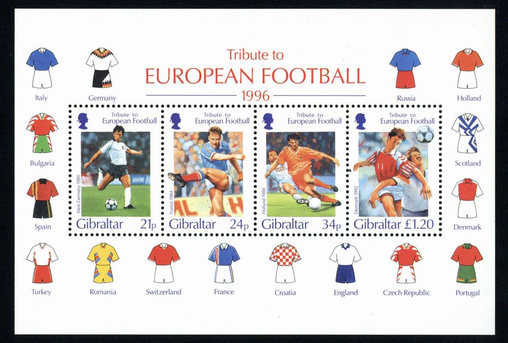 直布罗陀 1996 年欧洲足球杯小全张(欧洲) 中邮