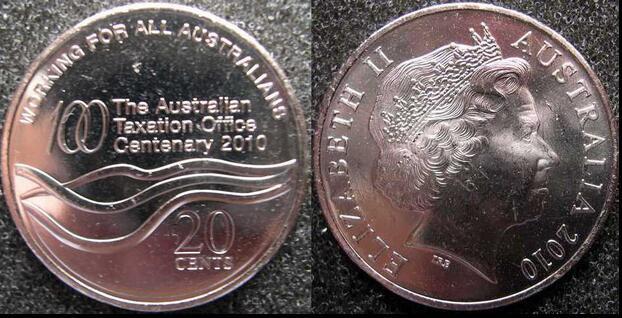 澳大利亚.税务局100周年(2010).20澳分.纪念币