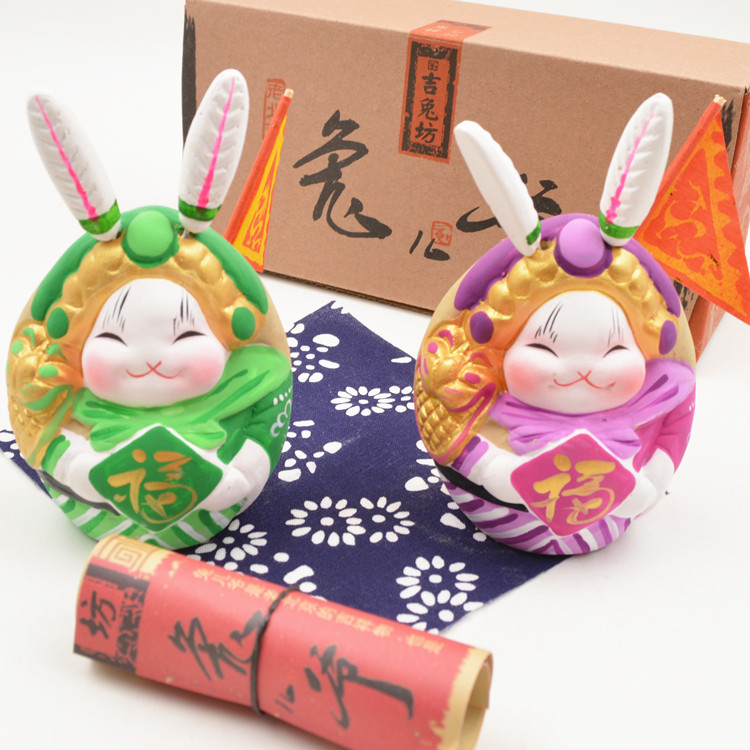 精品兔爷老北京泥塑工艺摆件特色礼品吉祥如意兔儿爷兔奶奶纪念品
