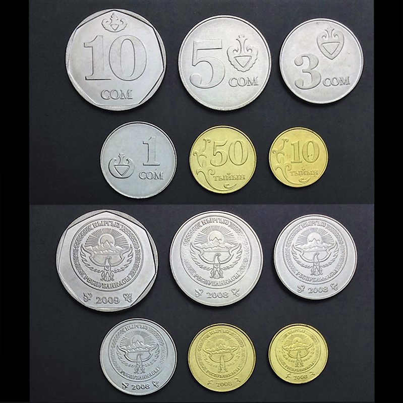 外国硬币 吉尔吉斯斯坦硬币6枚大全套 含10面值 全新品相(大图展示)