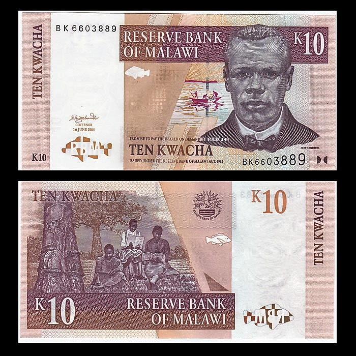 马拉维10克瓦查 外国纸币 2004年(大图展示)