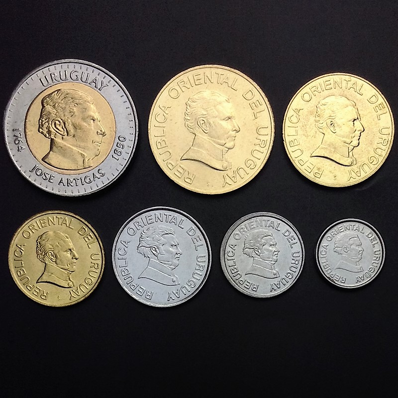 外国硬币 乌拉圭7枚大全套 全新未流通 1994-08年(大图展示)