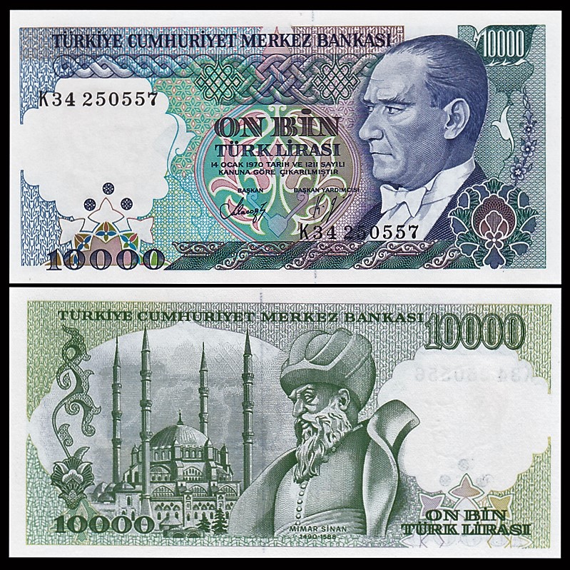 土耳其10000里拉 外国纸币 1989年(大图展示)