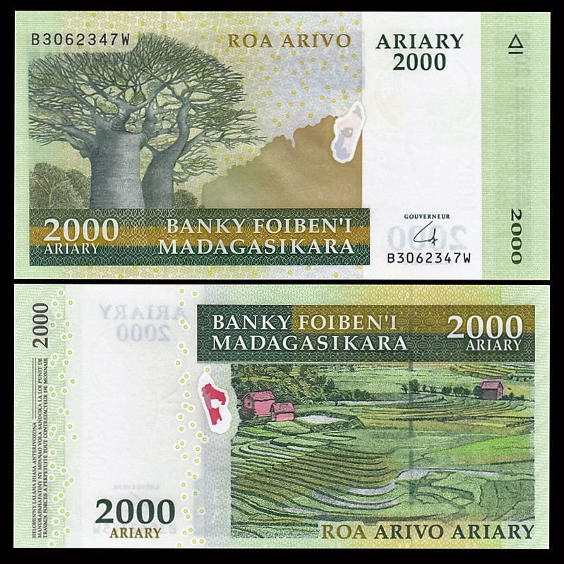 马达加斯加2000阿利亚里 外国纸币 2009年(大图展示)