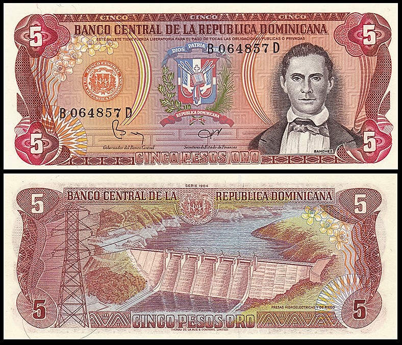 多米尼加 5 比索 外国纸币 1984年(大图展示)