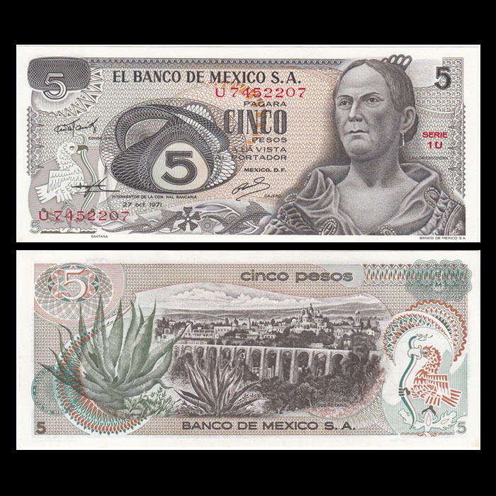 墨西哥5比索 外国纸币 1971年(大图展示)