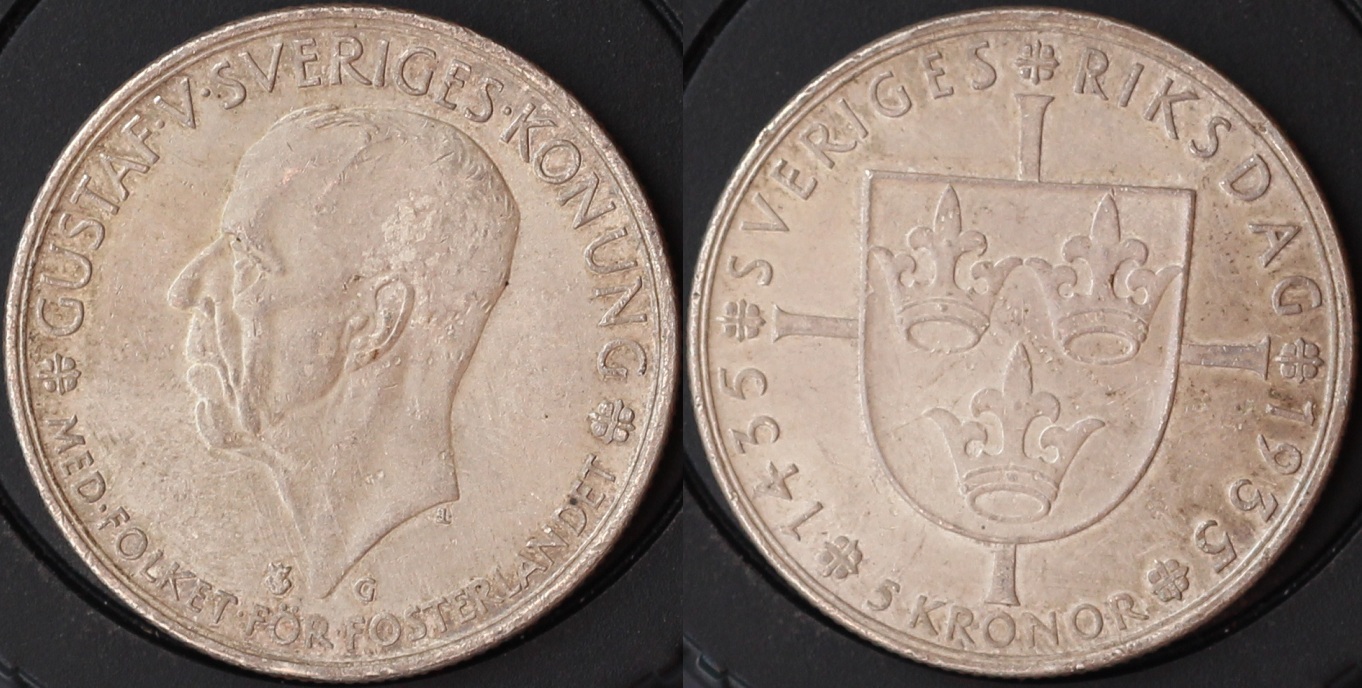 瑞典1935年古斯塔夫6世五克朗大银币7(大图展示)