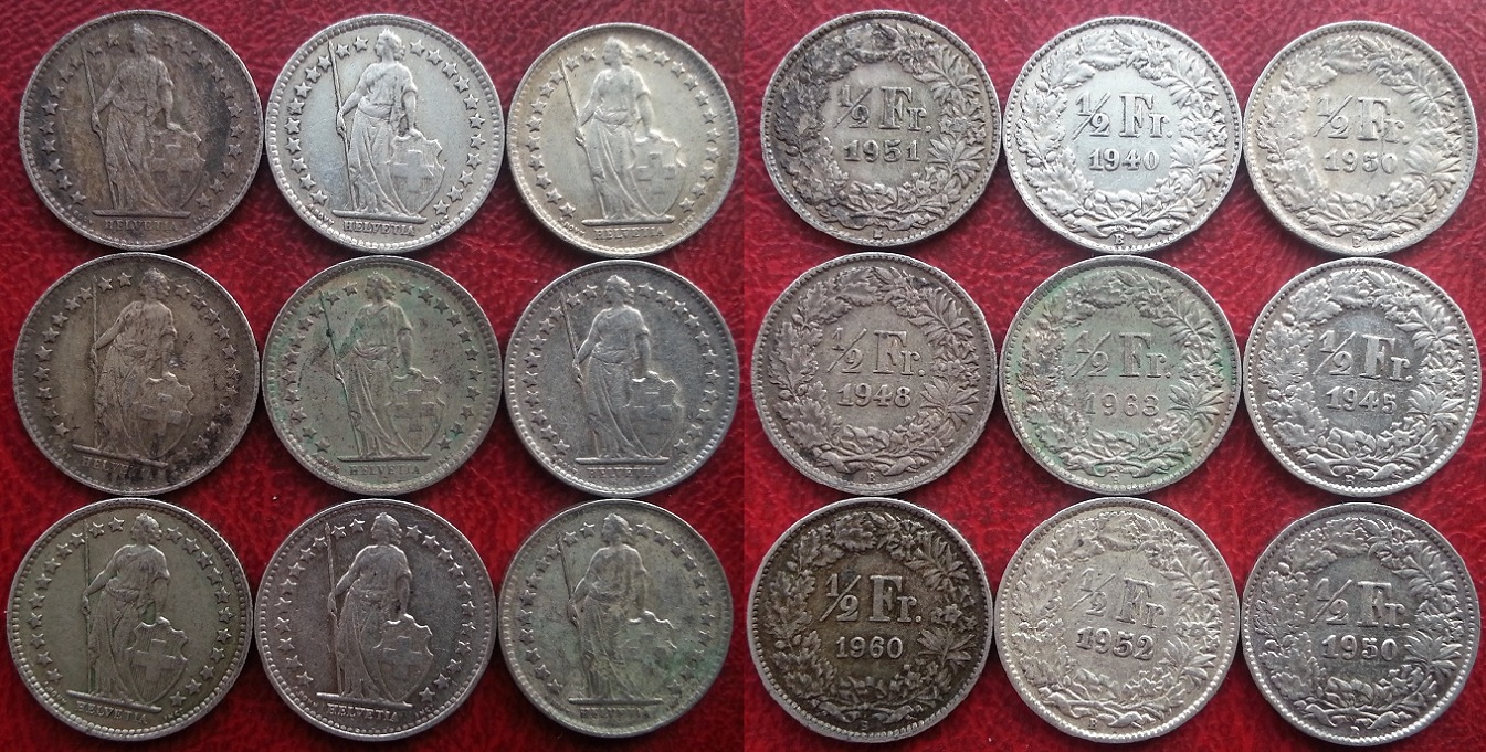 瑞士自由女神老版二战结束前1/2法郎银币(随机发售单枚价)(大图展示)
