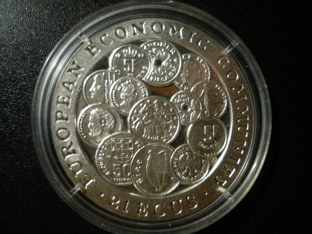 直布罗陀 1993年 21埃居 925银币欧盟前身硬币 币中币 较少 精制(大图