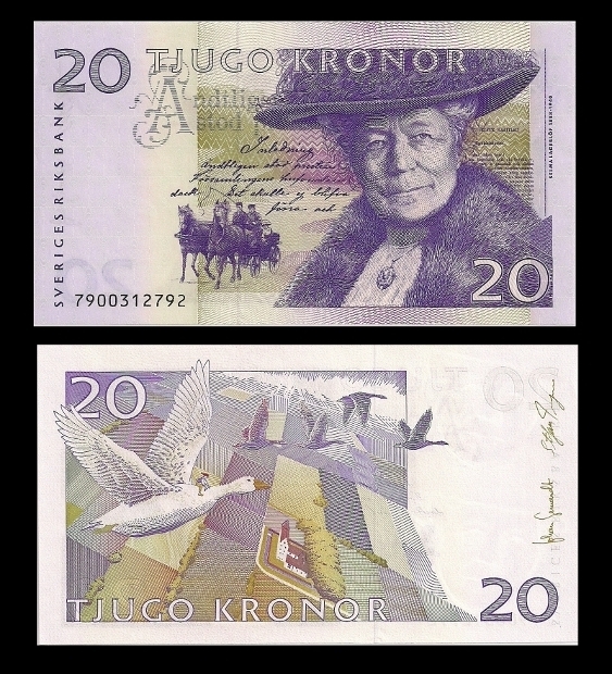 全新unc 瑞典20克朗 20元面值(尼尔斯骑鹅旅行记)(大图展示)