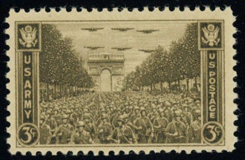 美国邮票1945年军事战争二战 巴黎凯旋门 士兵