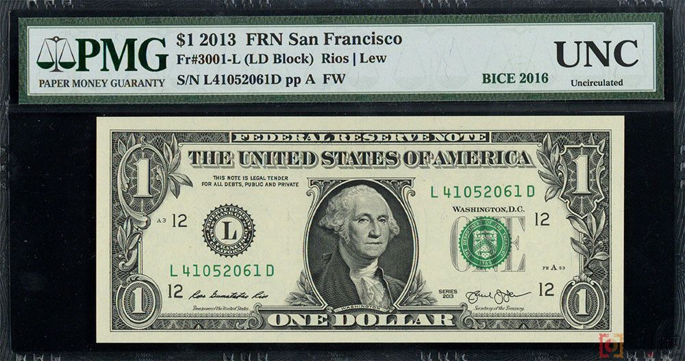 2013年1美元纸币样币(大图展示)
