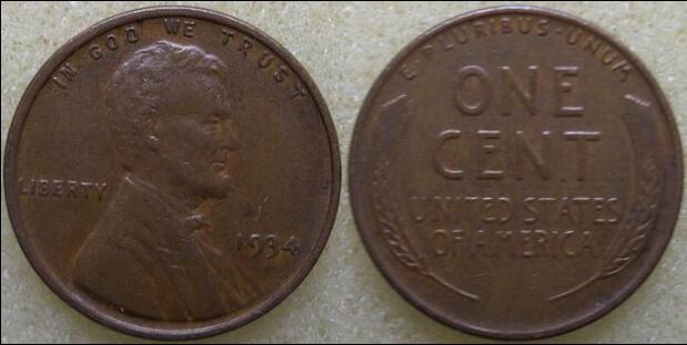 1934年.林肯1美分(麦穗版).硬币(大图展示)