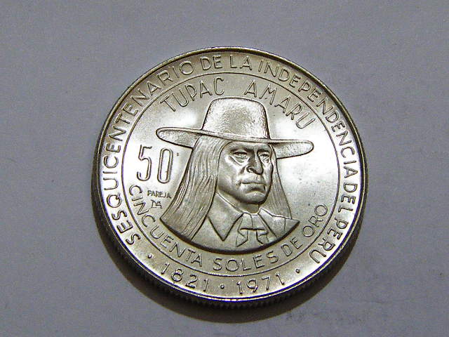 秘鲁1971年50索尔大银币 unc好品相21.45克800银(大图展示)