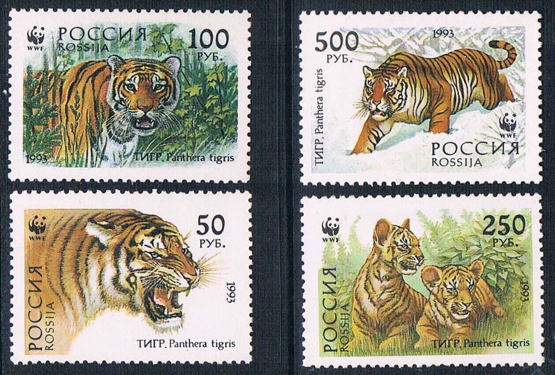 俄罗斯1993熊猫徽wwf东北虎全新外国邮票(大图展示)