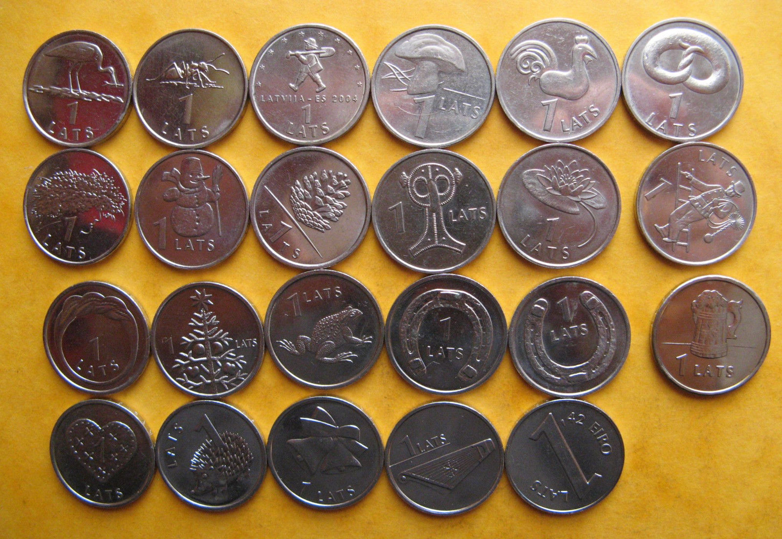 拉脱维亚2001-2013年1lats纪念币23枚全套(大图展示)