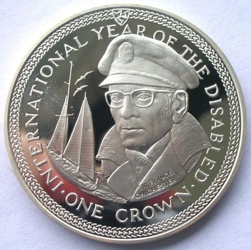 of man 1981 francis chichester crown silver coin,proof(大图展示)