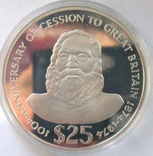 斐济1974年割让给英国25美元银币fiji 1974 cession to great britian