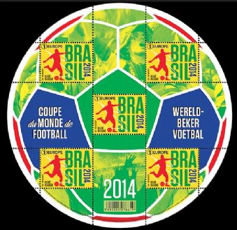 比利时 2014 巴西世界杯足球赛邮票 圆形异形小