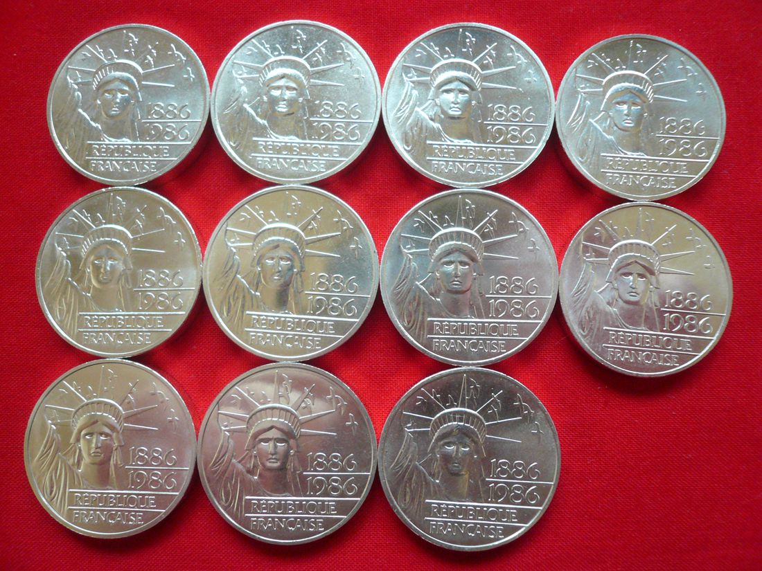 法国1986年100法郎加厚版纪念银币 【自由女神像100周年】(大图展示)