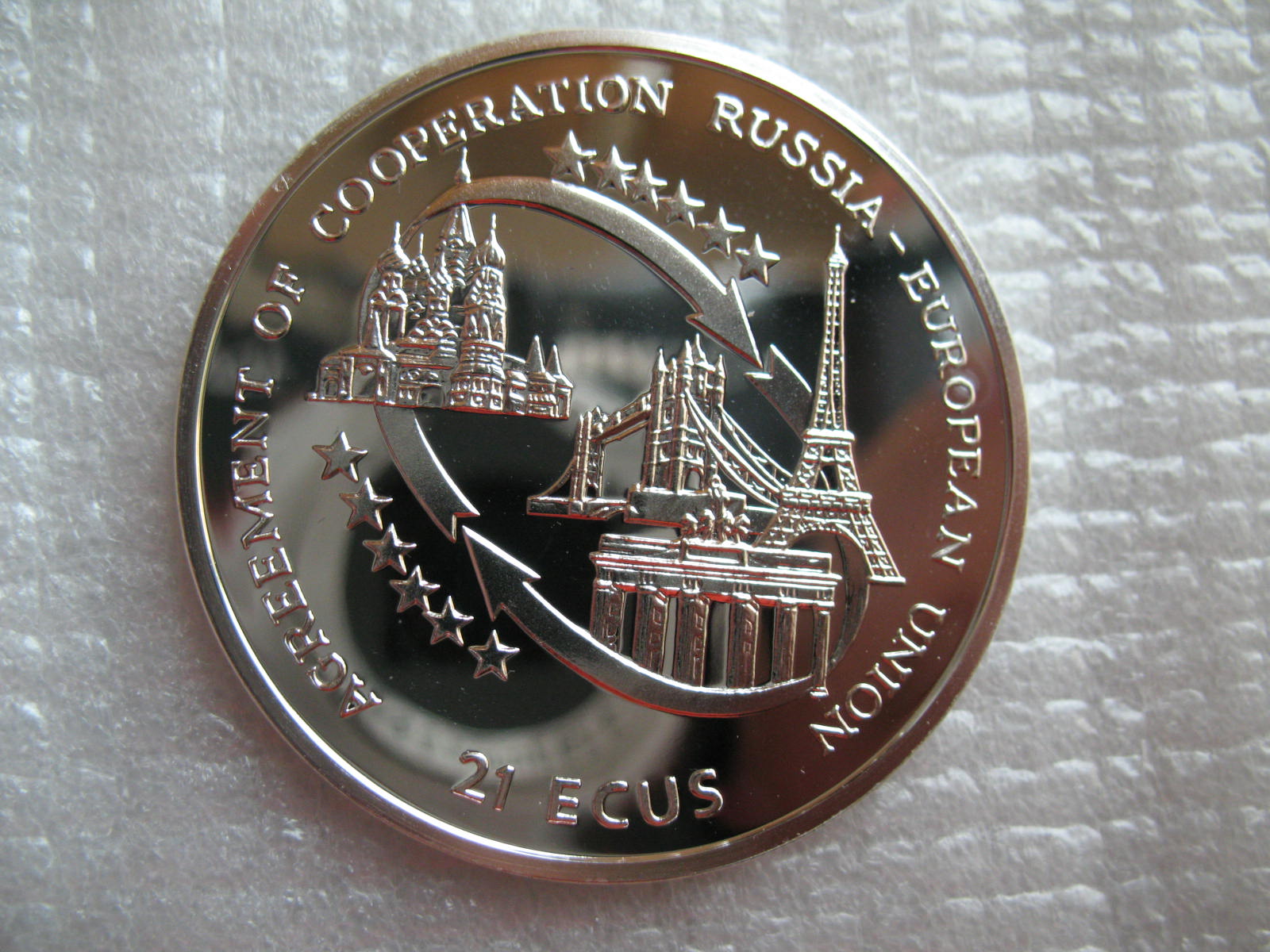 1995年直布罗陀21埃居精制纪念大银币-欧洲著名建筑(大图展示)