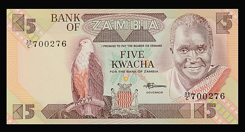 【非洲 赞比亚5克瓦查纸币 外国钱币(大图展示)