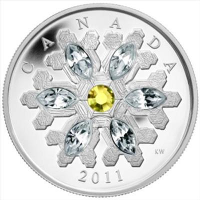 加拿大2011年黄白雪花镶嵌施华洛世奇黄白水