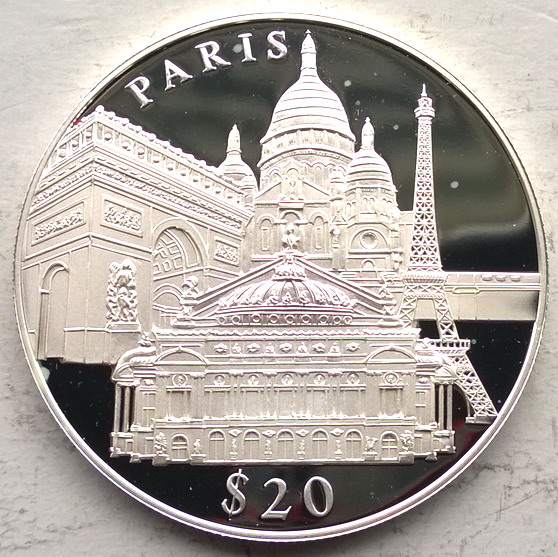 利比里亚2000年欧洲历史名城-巴黎20元精制银