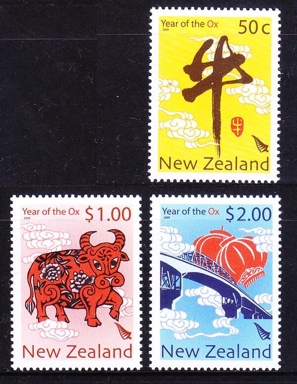 新西兰邮票 2009年生肖牛邮票 3全新(大图展示)