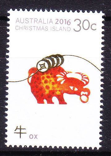 澳大利亚圣诞岛邮票 2016年生肖猴年.生肖牛 1枚新(大图展示)