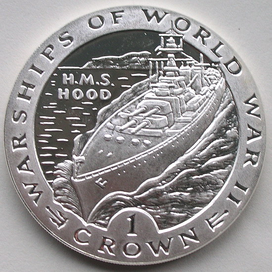 直布罗陀1993年胡德号战列舰1克朗精制银币(大图展示)