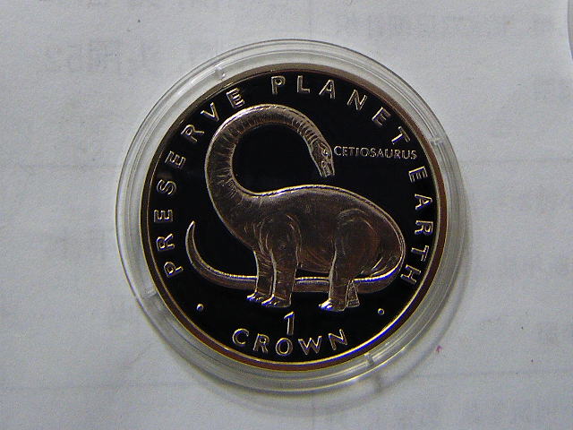 直布罗陀1993年1克朗大银币 恐龙 克朗型大币 精制(大图展示)