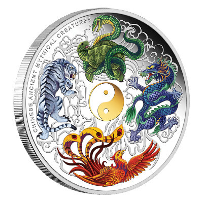 2014澳大利亚 中国古代四大神兽 5oz彩色精制银币(大图展示)