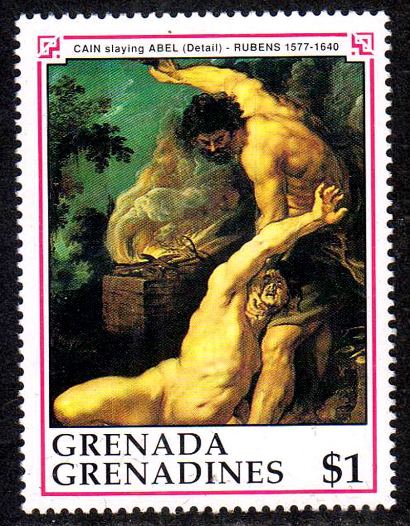 格林纳丁斯鲁本斯圣经故事名画邮票~该隐与亚